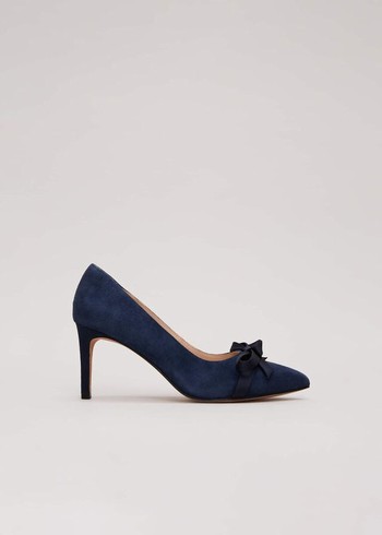 Phase Eight Suede Bow Front Court Heels Navy Australia | CF5782139